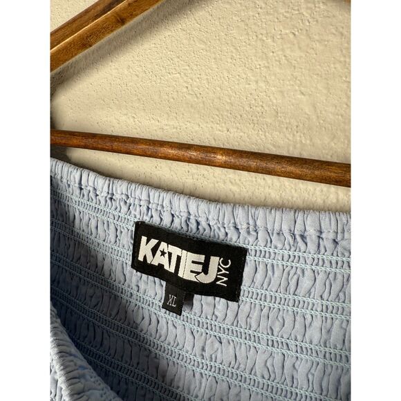 Katie J NYC Blue Smocked Top Girls Sz XL Puff Sleeve Square Neckline Cottagecore - Picture 5 of 8